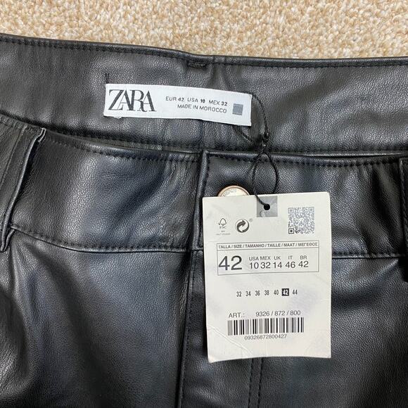 ZARA Faux Leather High Rise Pants Mom Fit Black Womens Size 10 Grunge Y2K 90s - Picture 8 of 13
